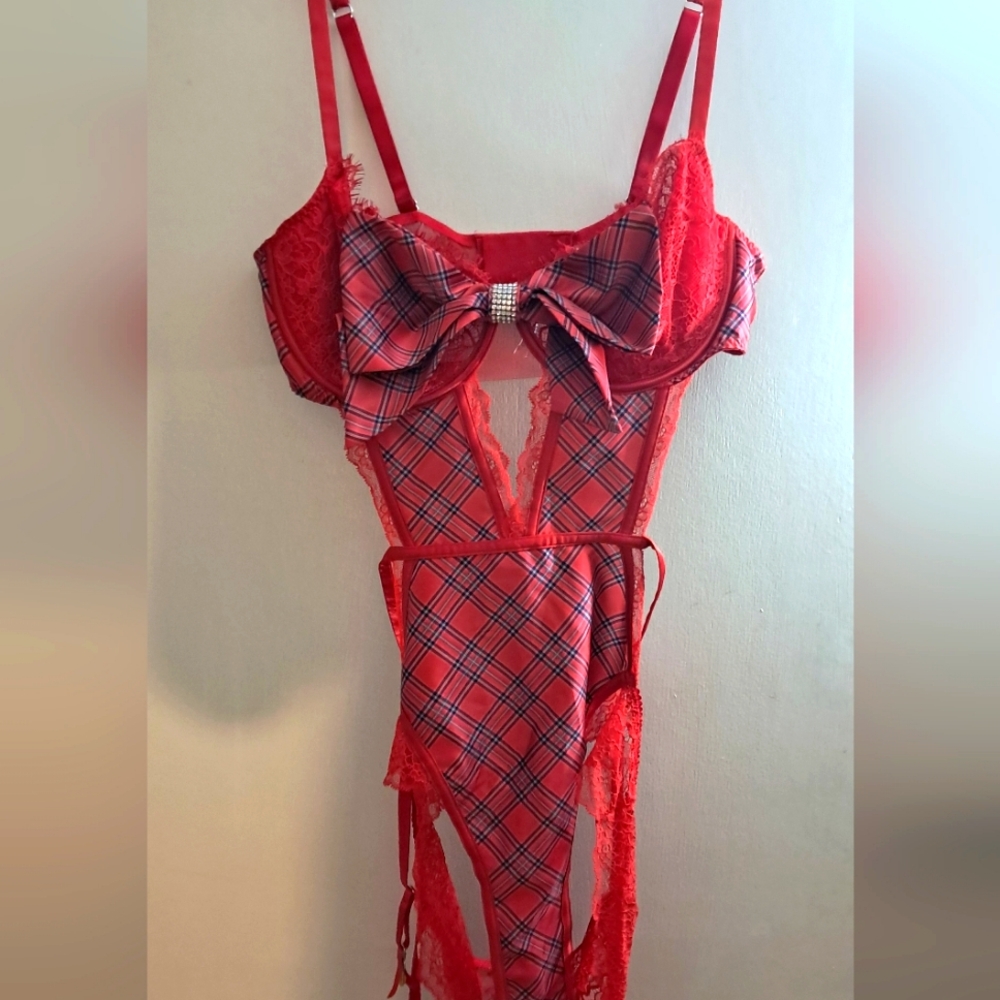 Red Plaid Lingerie Set